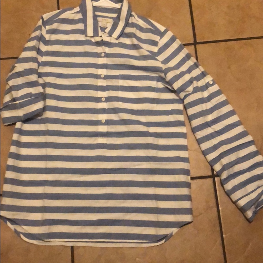 J crew blue and white striped top